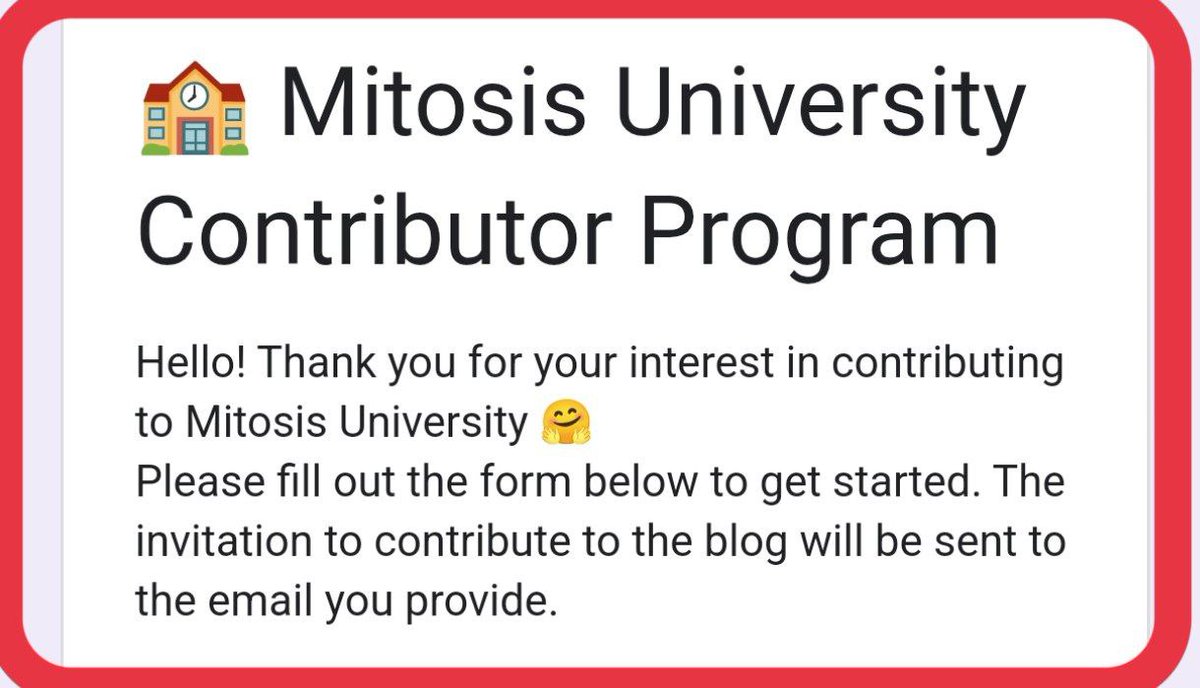 Afeezodusola's tweet photo. It seems like Mitosis University Contributor Program is still open.

If you have been yapping about @MitosisOrg
Do this ASAP.

-Visit https://t.co/gWaFgMeqcW…

Fill the form.

-Name.
-Mail.
-Wallet address.
-DC username.
-X username.

Note that:- Creators & Writers can join this program, contribute content, & earn rewards.

Submit & Retweet for others.
