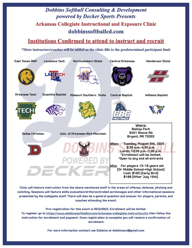 Joel Worthington (@joelworthington) on Twitter photo Less than a month away!
Be sure to register before July 15th to receive the early bird discount.
12 colleges representing all levels - you will not want to miss this exposure opportunity!
📍 Bryant, Ark.
🔗 register.ryzer.com/camp.cfm?id=30… Less than a month away!
Be sure to register before July 15th to receive the early bird discount.
12 colleges representing all levels - you will not want to miss this exposure opportunity!
📍 Bryant, Ark.
🔗 register.ryzer.com/camp.cfm?id=30…