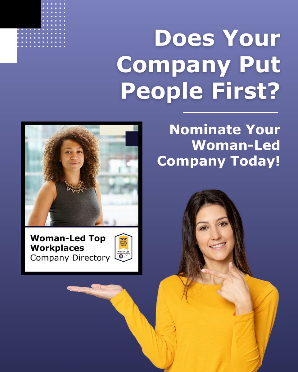 LionessMagazine's tweet image. Who made the Woman-Led #TopWorkplaces list last year? 168 organizations earned recognition for putting their people first. Check them out in the WLTW directory: LionessMagazine.com/2024-woman-led…
Nominate your company here: TopWorkplaces.com/nominate/innov…
