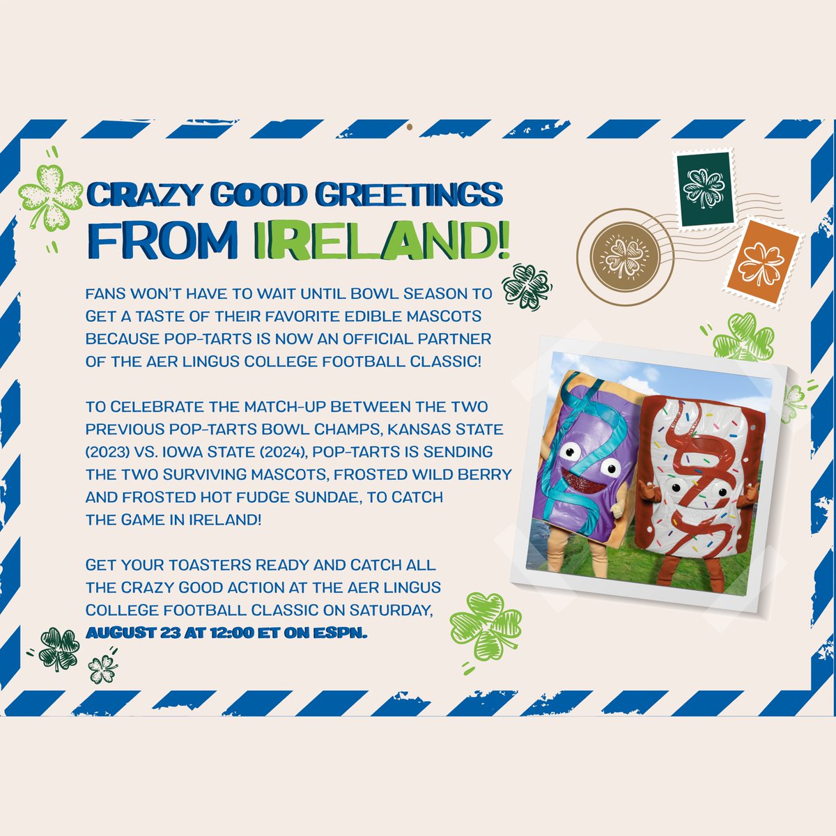 Pop-Tarts Bowl (@poptartsbowl) on Twitter photo See you in Dublin! โ๏ธ
Our two champs are headed to Ireland for The Aer Lingus College Football Classic โ and now, so are we!
#PopTartsBowl #TouchdownDublin #TouchdownIreland #MuchMoreThanAGame <a href="/cfbireland/">Aer Lingus College Football Classic</a> See you in Dublin! โ๏ธ
Our two champs are headed to Ireland for The Aer Lingus College Football Classic โ and now, so are we!
#PopTartsBowl #TouchdownDublin #TouchdownIreland #MuchMoreThanAGame <a href="/cfbireland/">Aer Lingus College Football Classic</a>