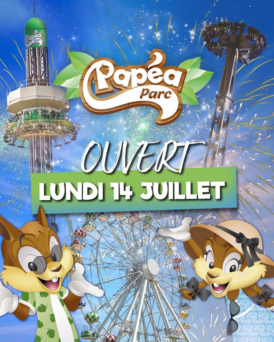 PapeaParc's tweet photo. Papéa Parc est ouvert ce lundi 14 juillet ! 🎉

Un jour férié c'est une journée parfaite pour venir s’amuser en famille ou entre amis !

Horaires du 14 juillet :
• Parc : 10h - 18h45
• Attractions : 10h15 - 18h15 https://t.co/TqaLqUoate