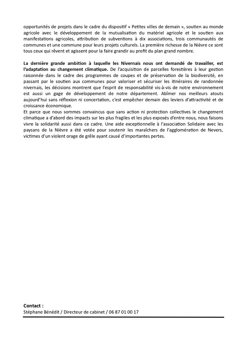 fabien_bazin's tweet image. Hier, les élus du Conseil départemental se sont réunis en #Commission #Permanente pour voter un ensemble de décisions essentielles pour la vie des Nivernais.
Un seul objectif : agir concrètement pour notre territoire et ses habitants!
Communiqué de presse ci-dessous:
⬇️ ⬇️ ⬇️