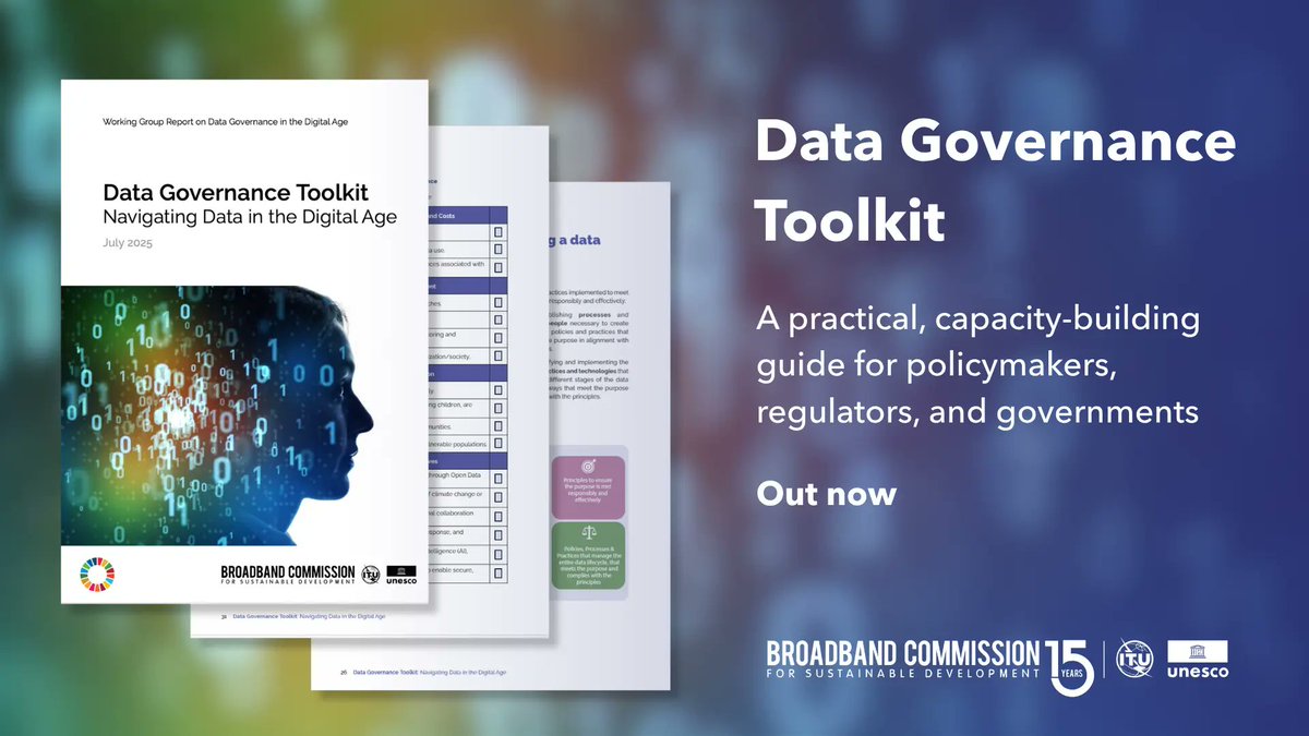 UNBBCom's tweet image. Out now! The Data Governance Toolkit guides policymakers through the complexities of the digital age, from #AI to interoperability.
📕Read it here: broadbandcommission.org/publication/th…
@UNBBCom Working Group report, co-chaired by
@UNESCO, @ITU, @UNDP, @_AfricanUnion