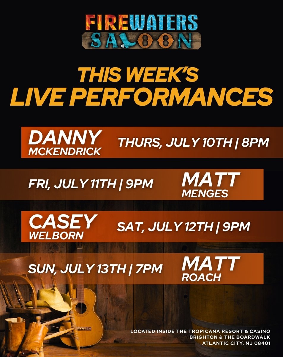 FWSaloon's tweet photo. Saddle up for a 4-day honky-tonk throwdown at Firewaters Saloon!

🐎 Thursday – Danny McKendrick
 🤠 Friday – Matt Menges
 🎸 Saturday – Casey Welborn
 🎤 Sunday – Matt Roach

Four nights of boots, brews, and live tunes. Ride on in, partner. 🍻 https://t.co/NYI2stjXX0
