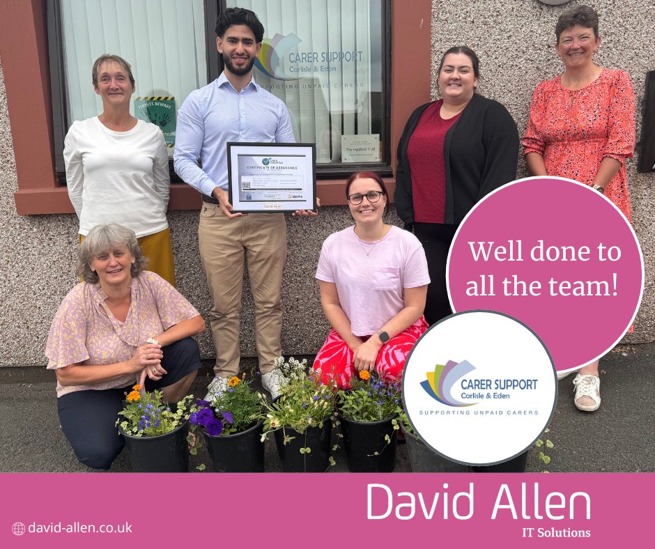 David Allen (@davidallenda) on Twitter photo Congratulations to <a href="/CarerSEden/">Carer Support Carlisle & Eden</a> on achieving their Cyber Essentials accreditation. It has been a pleasure working with their team.
If you would like to find out more about the Cyber Essentials scheme visit ow.ly/ifhc50Wmi6G.
#CyberEssentials #CyberSecurity Congratulations to <a href="/CarerSEden/">Carer Support Carlisle & Eden</a> on achieving their Cyber Essentials accreditation. It has been a pleasure working with their team.
If you would like to find out more about the Cyber Essentials scheme visit ow.ly/ifhc50Wmi6G.
#CyberEssentials #CyberSecurity