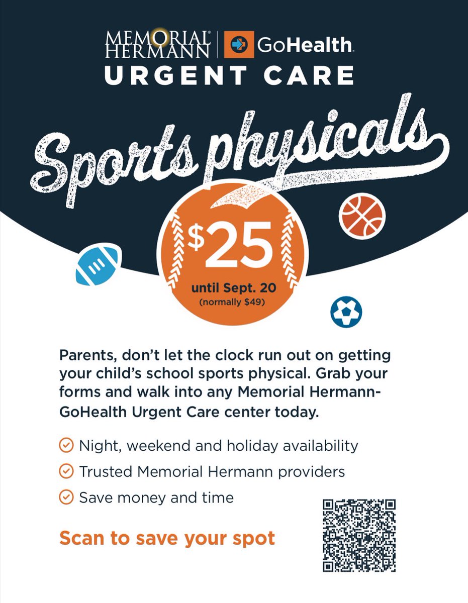 🚨🏥 ⏰ STUDENTS PLANNING TO PARTICIPATE IN ATHLETICS, DANCE, BAND, CHEER, ATHLETIC TRAINING!

There’s still time to get your physical before school starts!
