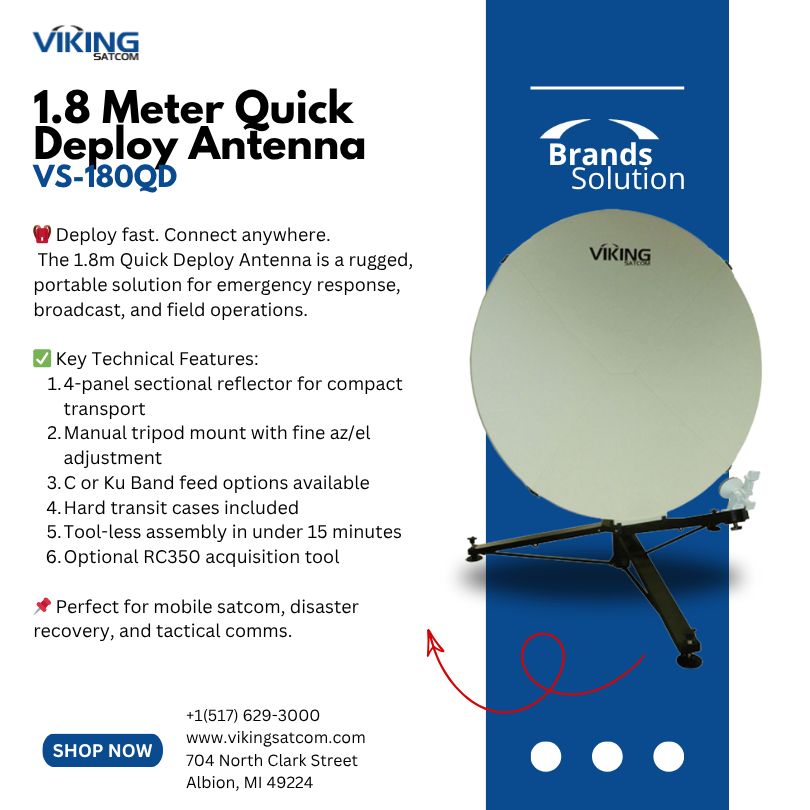 VikingSatcom's tweet image. 1.8m Quick Deploy Antenna – VS-180QD
🎒 Deploy fast. Connect anywhere.

#QuickDeploy #FlyawayAntenna #MobileSatcom #EmergencyComms #VSATFieldOps #RapidDeployment

buff.ly/1XPyj4O