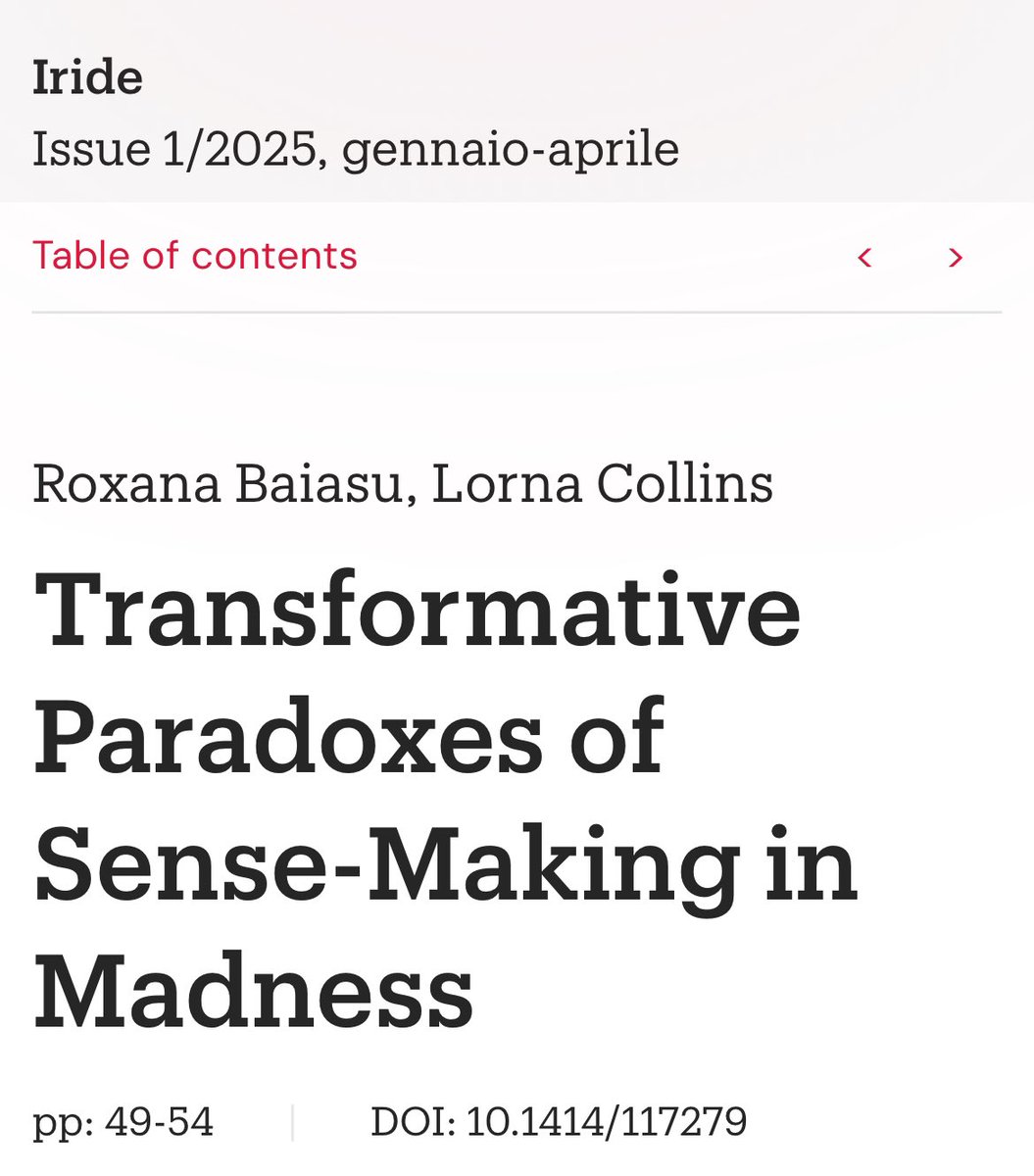 sensinglorna's tweet image. The 2nd in the provocative trilogy of papers on #madness, #creativity & #sense I wrote with Roxana Baiasu is out in Italian philosophy journal “Iride”. We find meaning and sense in #madness (both vulnerable and resilient). This is #ACreativeTransformation.
rivisteweb.it/doi/10.1414/11…
