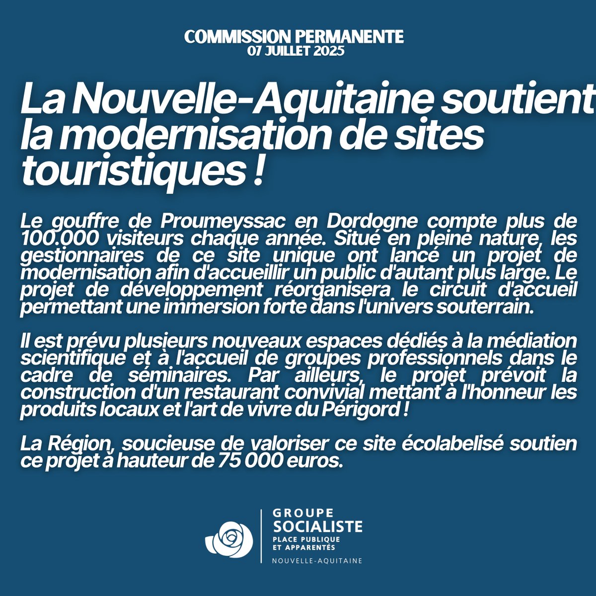 La Région soutient la modernisation de sites touristiques !

Le gouffre de Proumeyssac en Dordogne compte plus de 100 000 visiteurs chaque année. Les gestionnaires de ce site unique ont lancé un projet de modernisation ! Le projet de développement réorganisera le circuit