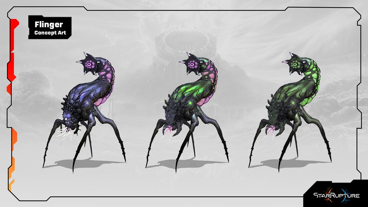 StarRupture's tweet image. It’s National Video Games Day! The perfect excuse to share some StarRupture concept art featuring a few of the ‘not-so-friendly faces’ you’ll encounter on Arcadia‑7!