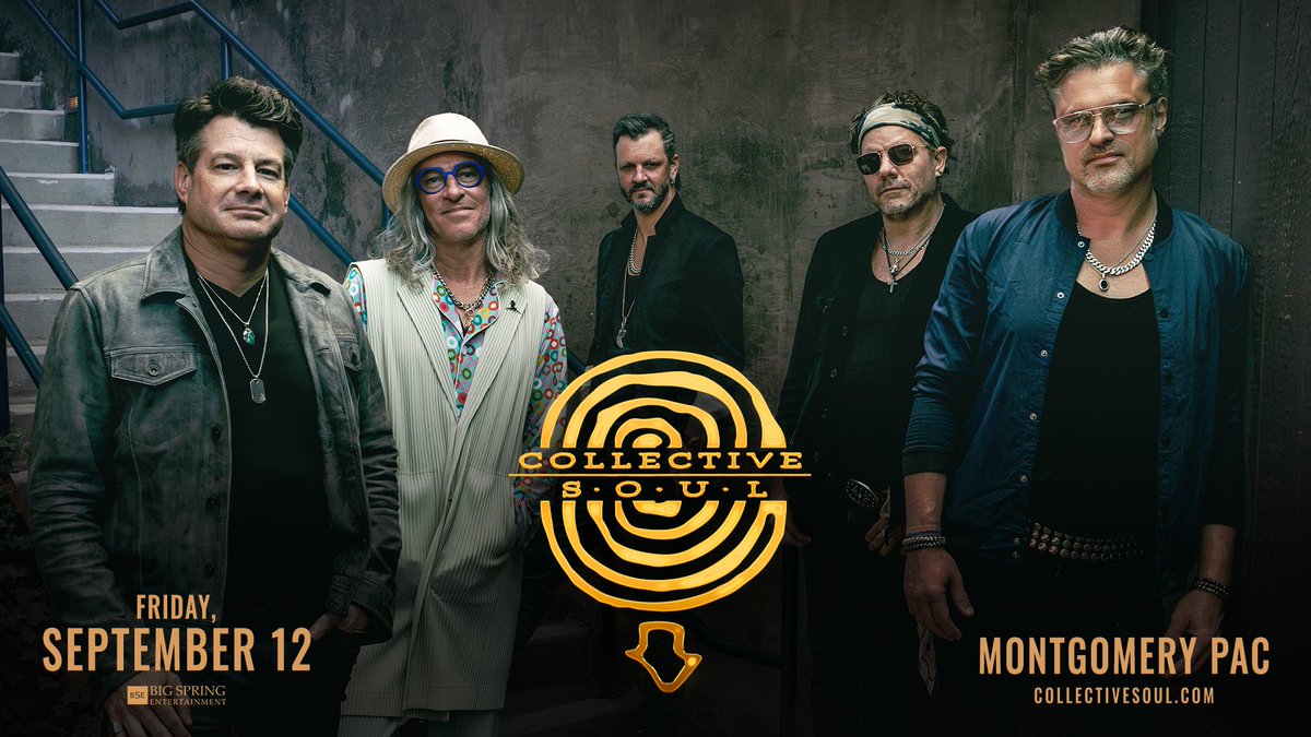 MPAC Theater (@mpactheater) on Twitter photo JUST ANNOUNCED... <a href="/BigSpringEnt/">Big Spring Ent.</a> presents <a href="/CollectiveSoul/">Collective Soul</a> live at the Montgomery Performing Arts Centre on Friday, September 12th at 7:30 PM.
Tickets go on sale this Friday, July 11th at 10 AM, here: spr.ly/60104s8s4 JUST ANNOUNCED... <a href="/BigSpringEnt/">Big Spring Ent.</a> presents <a href="/CollectiveSoul/">Collective Soul</a> live at the Montgomery Performing Arts Centre on Friday, September 12th at 7:30 PM.
Tickets go on sale this Friday, July 11th at 10 AM, here: spr.ly/60104s8s4