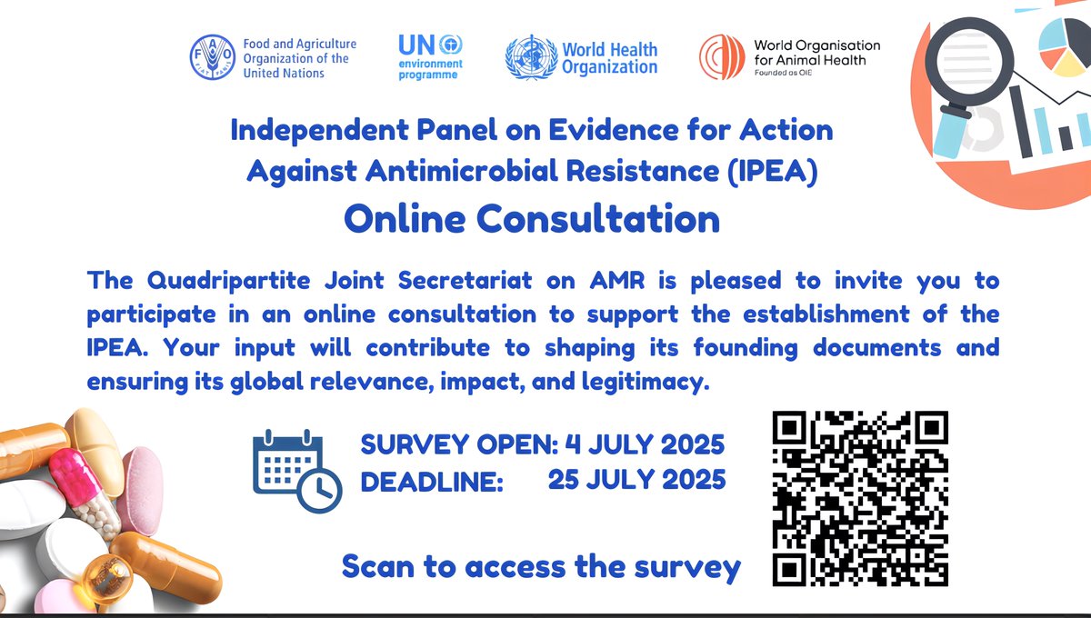 GlobalAMRHub's tweet image. 🌍 Important call to help shape global action against AMR!
The #QuadripartiteOrganisations have launched a key online survey to gather input for establishing the Independent Panel on Evidence for Action Against AMR
🔗 Participate here! qjsamr.org/independent-pa…