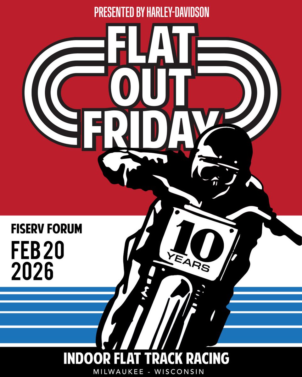 JUST ANNOUNCED &amp; ON SALE NOW 😎🔥 Flat Out Friday is returning for another night of epic spills &amp; thrills on Feb. 20! Don’t miss the 10-year anniversary celebration of the largest and most distinguished indoor flat track race in the United States! 

🎫 fiservforum.com/FOF