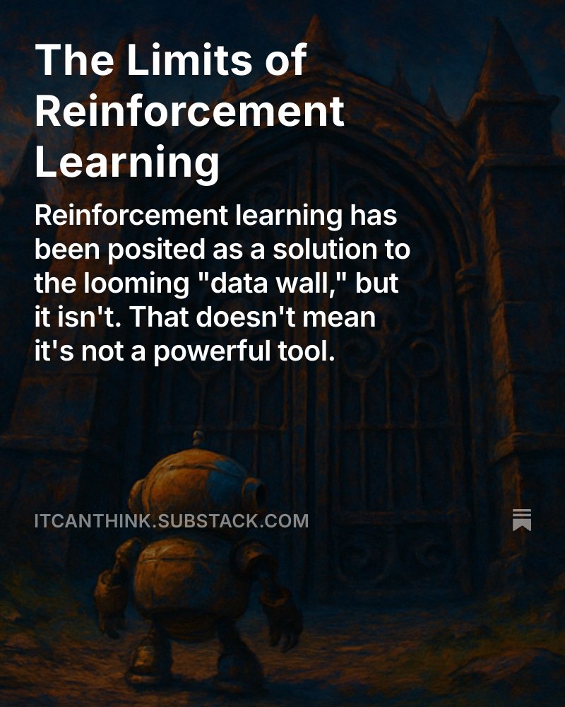 I wrote about this a while ago -- basically exploration and assessing the quality of trajectories are both still really difficult problems. 

itcanthink.substack.com/p/the-limits-o…