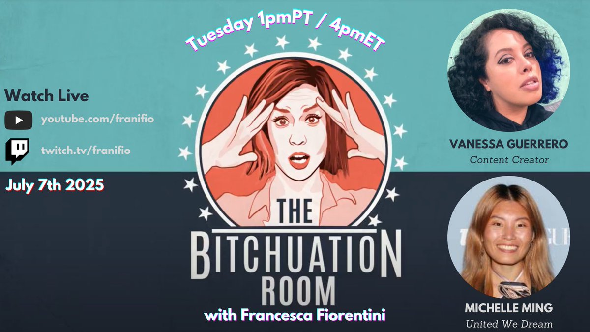 BitchuationPod's tweet image. We're LIVE at 1/4pm ET today ✨
@nessguerrero will join to break down the news of the week then we've Michelle Ming of @UNITEDWEDREAM!
Don't miss! youtube.com/live/G-kURSUTF…