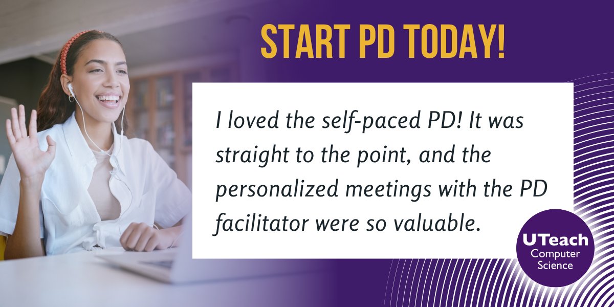 UTeachCS's tweet image. Newsletter Highlights:
⏰ Start self-paced PD today!
▶️ New curriculum trailer
🆕 Refreshed Codio UI
💰 Full funding for Texas teachers
📆 Join 7/ 17 webinar to explore #APCSP, #APCSA, &amp;amp; #Cybersecurity lessons

View or subscribe to our monthly newsletter: mailchi.mp/uteachcs/july-…