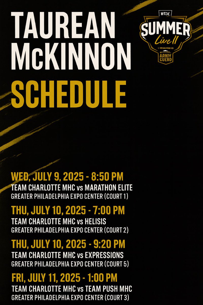 Taurean Mckinnon (@taurean_21) on Twitter photo Schedule for games this week with Team Charlotte in Philadelphia,Pennsylvania.<a href="/Team_CLT/">Team CLT Basketball</a> <a href="/MooresvilleMB/">Mooresville Men’s Basketball</a> Schedule for games this week with Team Charlotte in Philadelphia,Pennsylvania.<a href="/Team_CLT/">Team CLT Basketball</a> <a href="/MooresvilleMB/">Mooresville Men’s Basketball</a>