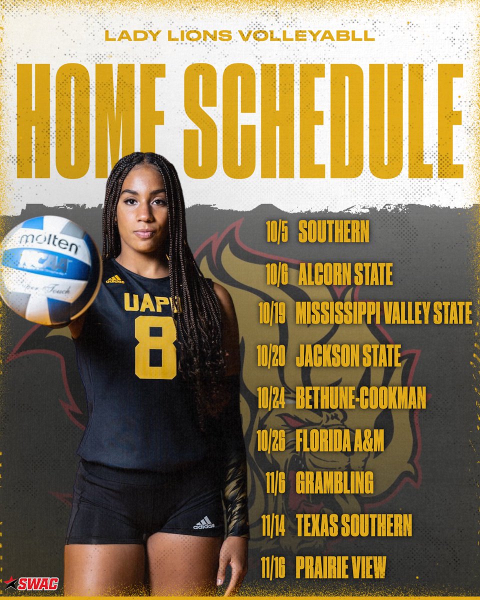 UAPBLionsVB's tweet image. ๐ฅ The jungle will be rockinโ this fall!
The 2025 UAPB Lady Lions Volleyball Home Schedule is officially set ๐๐ฆ
From SWAC rivals to electric matchups inside H.O. Clemmons Arena โ itโs gonna be a show every night!
Letโs pack the gym and protect home court! ๐๐ค