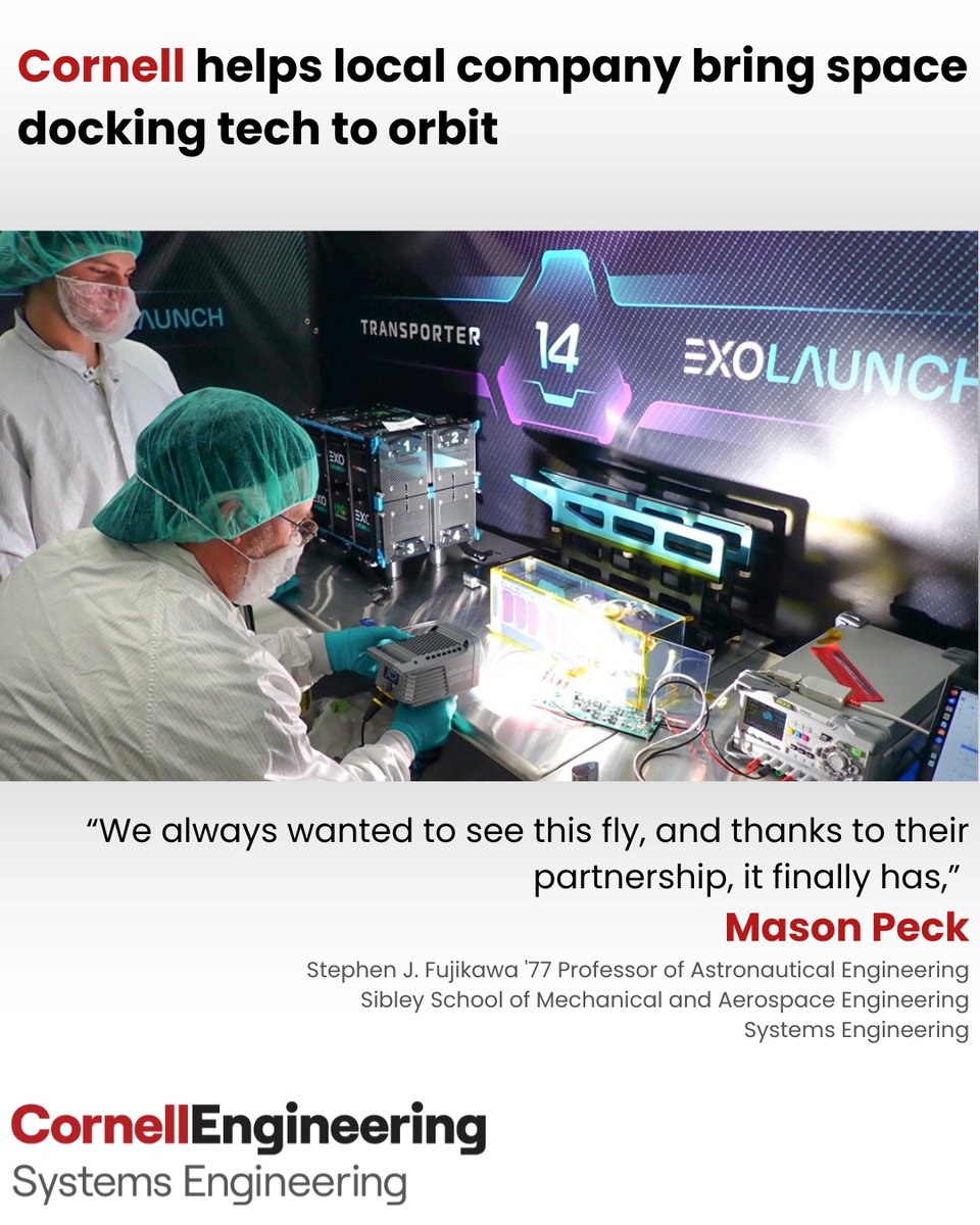 CornellSystems's tweet image. π Big news from low-Earth orbit! With support from Cornell and inspired by the PAN project led by Professor Mason Peck, deep-tech company AVS US launched two spacecraft aboard a SpaceX Falcon 9π°οΈπ‘
Learn more here: tinyurl.com/umtwe49k