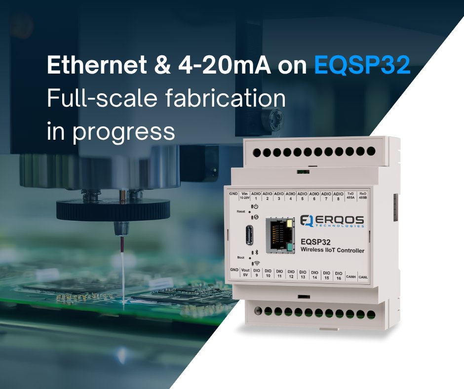 eqsp32's tweet image. Last month’s preview of the next-gen EQSP32—now featuring built-in Ethernet and 4-20 mA inputs—drew an overwhelming response, with pre-orders quickly surpassing our projections.

Reserve yours!

🔗 See product: erqos.com/product/eqsp32…

#EQSP32 #erqos #EthernetPLC #currentloop