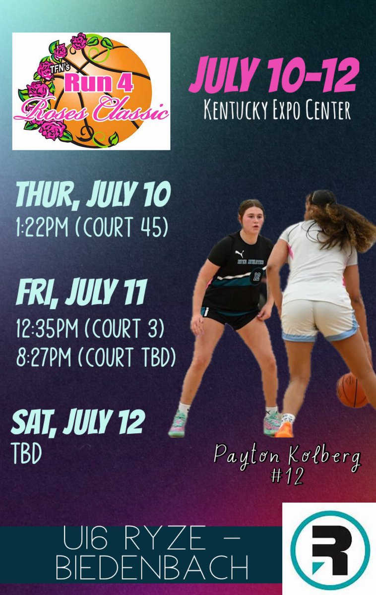 Payton Kolberg (@payton_kolberg) on Twitter photo My schedule for <a href="/TFNsRun4Roses/">TFN's Run 4 Roses</a> July 10-12. Excited to be back on the court with <a href="/RyzeAthletics/">RYZE Athletics</a>. <a href="/EVC32/">Coach V</a> <a href="/MBied1/">Matt Biedenbach</a> <a href="/CJJJ_23/">Christiana Jefferson McKey</a> <a href="/klarkeransome21/">klarke_ransome</a> <a href="/OHSgbball/">Lady Braves Basketball</a> <a href="/mikemillsnc/">Mike Mills WBB College Recruiting</a> <a href="/ProspectShowcse/">Prospect_ShowcaseWBB</a> <a href="/keith_curry/">adrian curry</a> <a href="/Carmela2027/">@CarmelaBiedenbach_2027</a> <a href="/AlexanderA2028/">Ava Alexander</a> <a href="/SamMcGough2027/">Samantha McGough</a> <a href="/TyleeDavis04/">Tylee Davis</a> <a href="/SheHoopsBball/">She Hoops Basketball</a> My schedule for <a href="/TFNsRun4Roses/">TFN's Run 4 Roses</a> July 10-12. Excited to be back on the court with <a href="/RyzeAthletics/">RYZE Athletics</a>. <a href="/EVC32/">Coach V</a> <a href="/MBied1/">Matt Biedenbach</a> <a href="/CJJJ_23/">Christiana Jefferson McKey</a> <a href="/klarkeransome21/">klarke_ransome</a> <a href="/OHSgbball/">Lady Braves Basketball</a> <a href="/mikemillsnc/">Mike Mills WBB College Recruiting</a> <a href="/ProspectShowcse/">Prospect_ShowcaseWBB</a> <a href="/keith_curry/">adrian curry</a> <a href="/Carmela2027/">@CarmelaBiedenbach_2027</a> <a href="/AlexanderA2028/">Ava Alexander</a> <a href="/SamMcGough2027/">Samantha McGough</a> <a href="/TyleeDavis04/">Tylee Davis</a> <a href="/SheHoopsBball/">She Hoops Basketball</a>