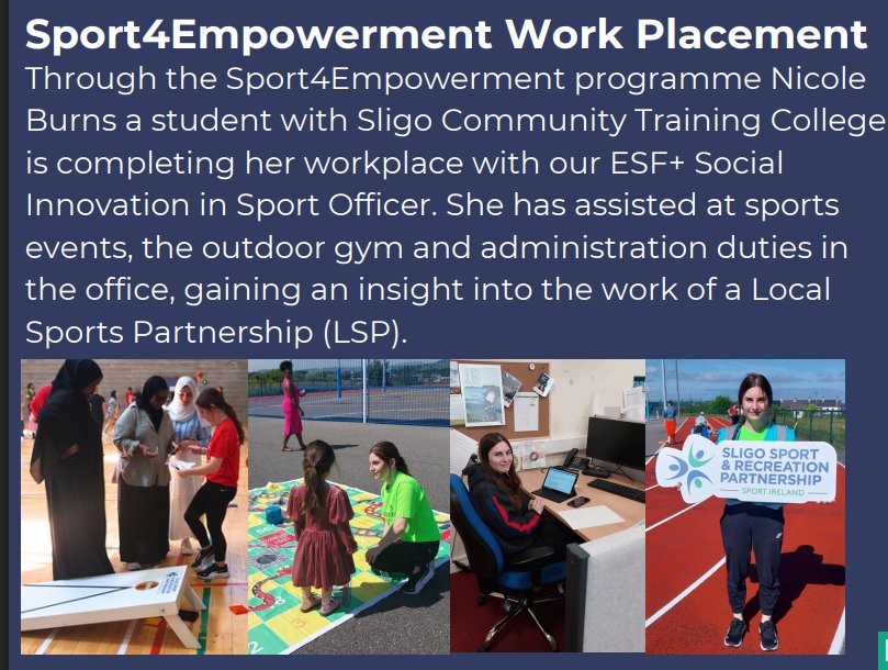 We're delighted to see our trainee Nicole feature in the latest Sligo Sports and Recreation Partnership newsletter! 

Well done Nicole &amp; thanks to <a href="/SSRPSligo/">Sligo Sport and Recreation Partnership</a> for the feature. 

Check out the full newsletter at:
sligosportandrecreation.ie/news-events/ss…