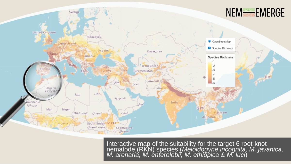 NEMEMERGE's tweet photo. 🔎 This #interactive #richness #map indicates the potential root-knot nematodes (#RKN) invasion risk or emergence risk🐛

➡️By Mohammed Dakhil &amp; Dan Bebber @UniofExeter 

To view the map🔗 https://t.co/sdl2OKEokm
More info at the #NEMEMERGE website🌐 https://t.co/dqW0B0Zuty https://t.co/cjFrxlFe2z