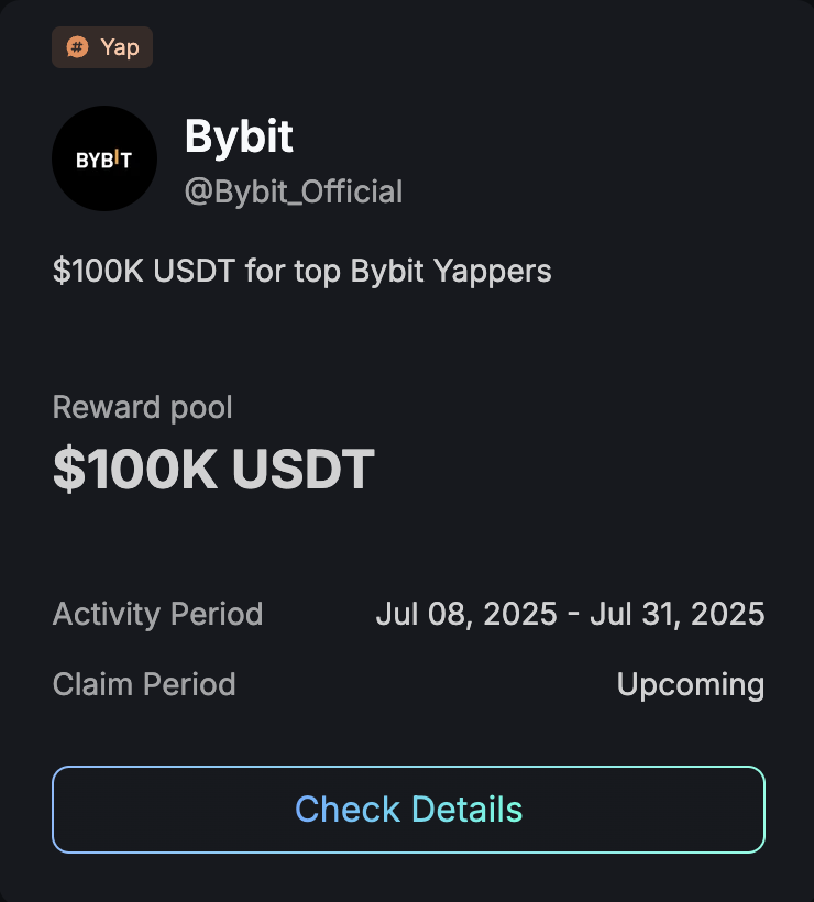 Bybit on Kaito, that's huge 🔥

$100,000 in rewards for the top Yappers. Act fast, the campaign lasts until July 31st!

Bybit is a top CEX that recently handled a massive hack with such professionalism and transparency. 

It's the only CEX i use for perps and the only one i trust