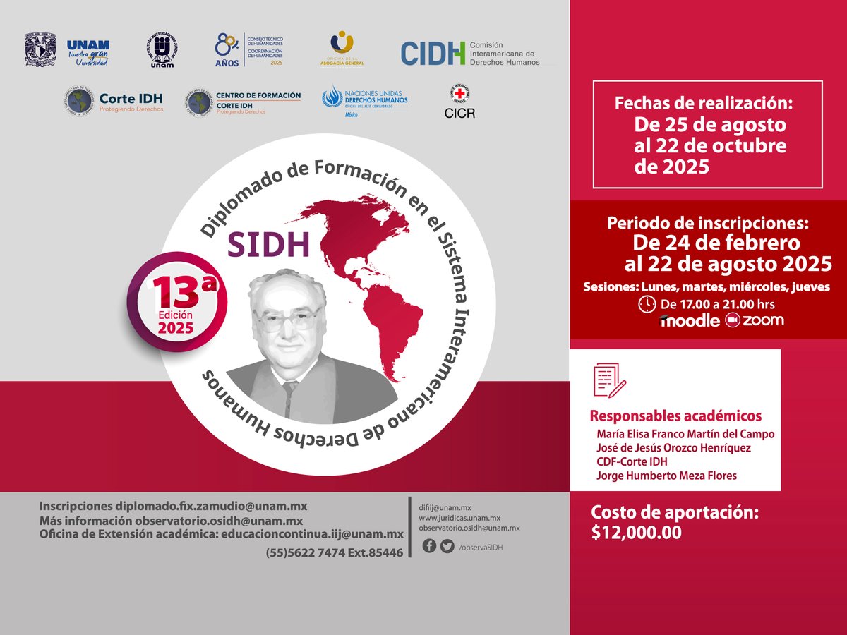🚨 #QueNoSeTePase el Diplomado “Héctor Fix Zamudio”, en el que podrás ampliar tus conocimientos en el Sistema Interamericano de #DDHH y otros mecanismos de protección internacional, incluyendo los del Sistema Universal. 

ℹ️Informes e inscripciones 👉  bit.ly/4j4px78
👩