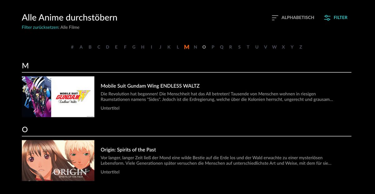 Wie kann es eigentlich sein, dass der "Filme" Filter bei Crunchyroll noch immer nicht funktioniert?
Das hier sind angeblich alle Filme auf Crunchyroll... xD