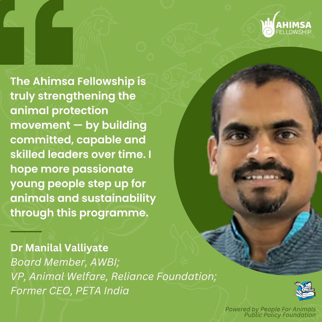 Ahimsa Fellows (@ahimsamatters) on Twitter photo Dr <a href="/valliyate/">Manilal Valliyate</a> —veterinarian, VP at Reliance Foundation, Board Member of AWBI, former CEO of PETA India—brings decades of experience to the <a href="/ahimsafellowshp/">Ahimsa Fellowship</a>.
As a mentor, he now guides those ready to take this work forward.
Apply for Cohort 5 by 20 July: ahimsafellowship.org Dr <a href="/valliyate/">Manilal Valliyate</a> —veterinarian, VP at Reliance Foundation, Board Member of AWBI, former CEO of PETA India—brings decades of experience to the <a href="/ahimsafellowshp/">Ahimsa Fellowship</a>.
As a mentor, he now guides those ready to take this work forward.
Apply for Cohort 5 by 20 July: ahimsafellowship.org