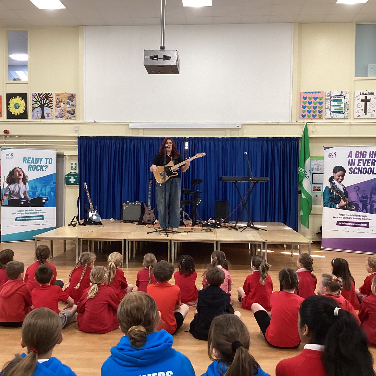 GrangeCESchool's tweet photo. Today, we welcomed Rocksteady into our school for a fun Rock and Pop Assembly and workshops.  Great fun was had by all - even the staff when they formed their very own group! https://t.co/5IyqL1TNSX