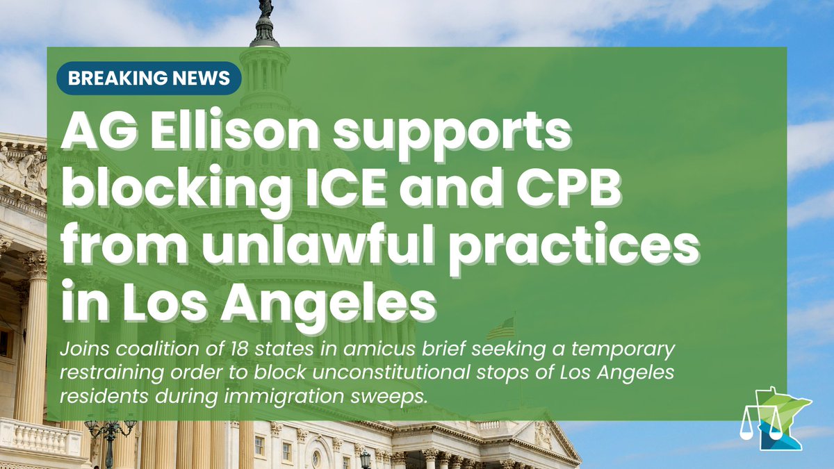 AGEllison's tweet image. In America, we believe that nobody is above the law, including those who enforce it.
Today, I am asking the court to bring an end to President Trump and his administration’s violations of the Constitution and the civil rights of the people of Los Angeles.