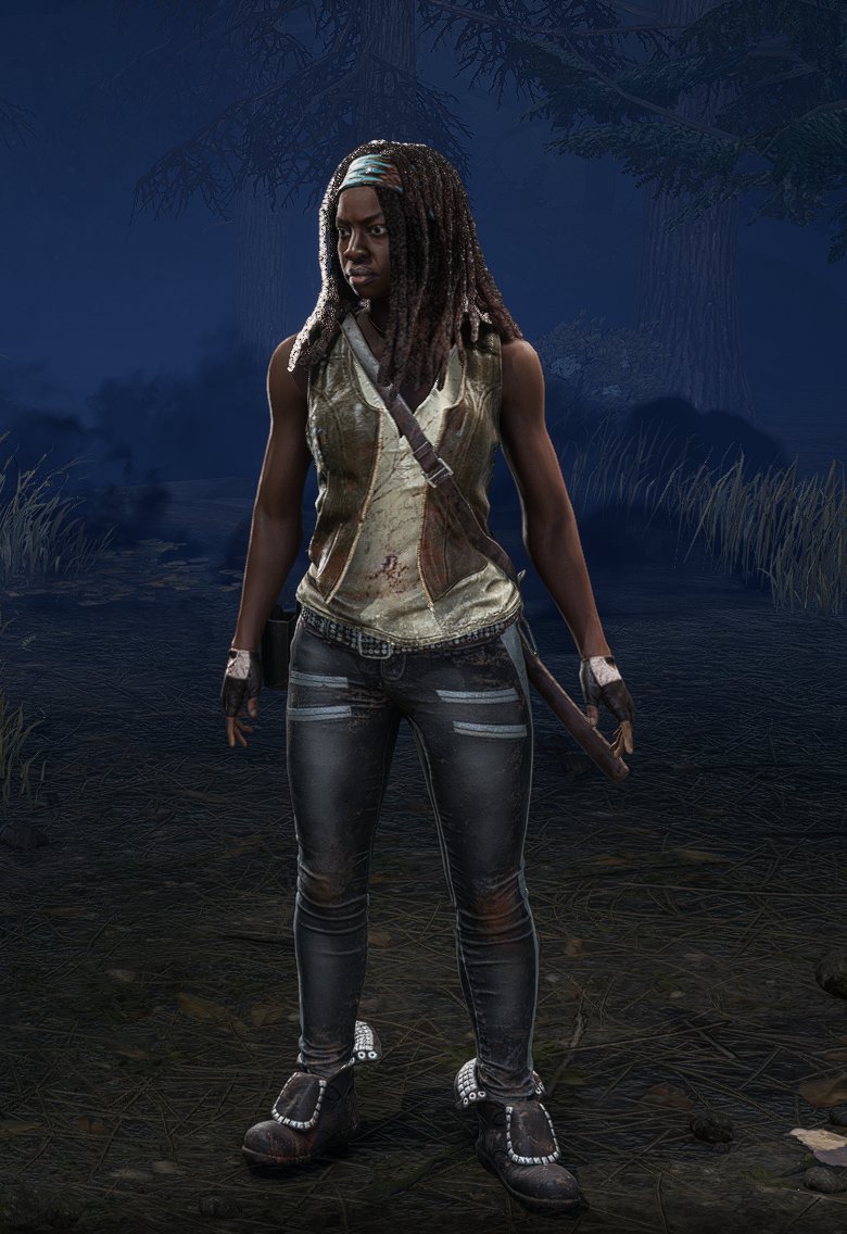 MintSkullYT's tweet image. Michonne Grimes Cosmetics! The one with the hood is a linked set! For some reason she is currently killswitched in the PTB?