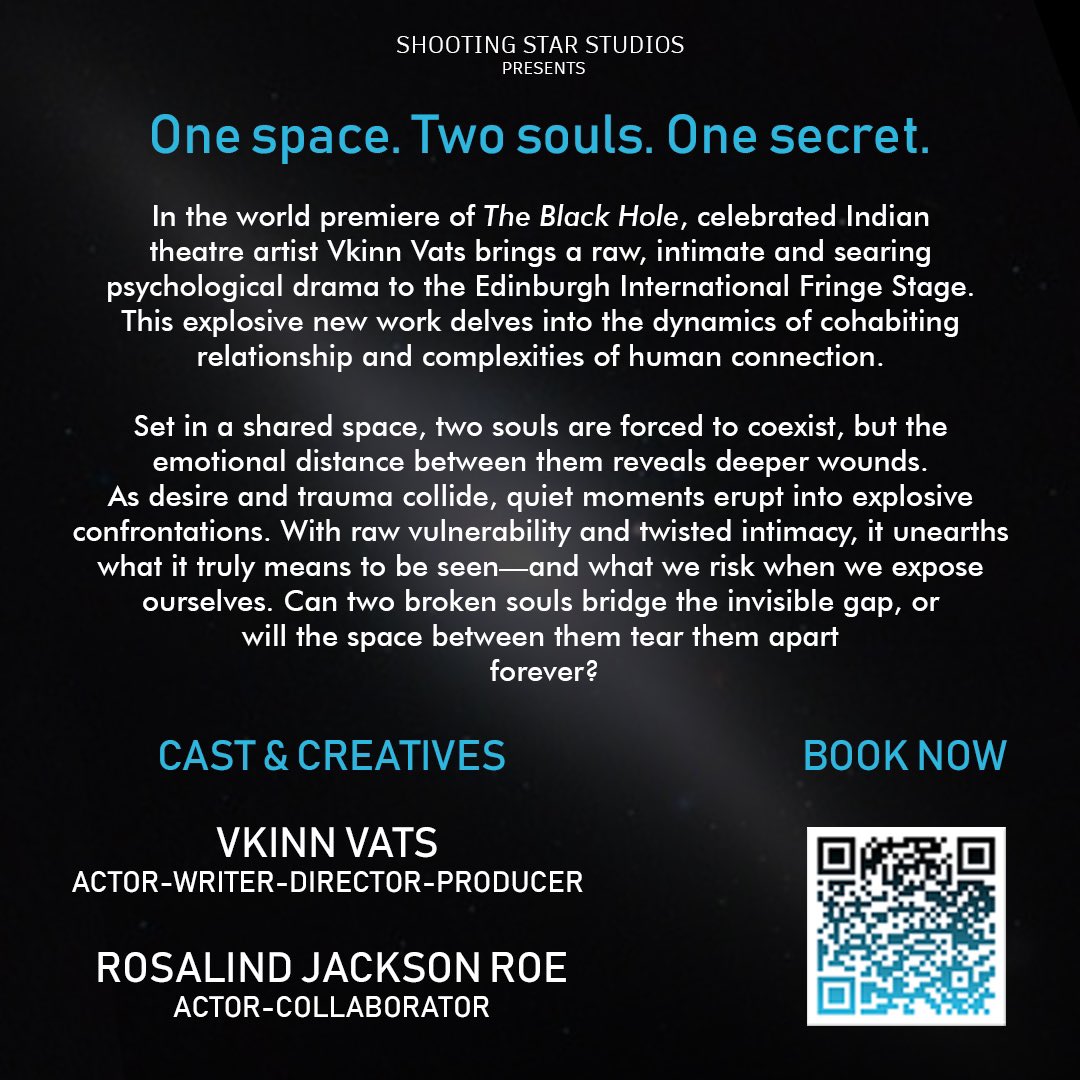 Shooting Star Studios (@pro_shootingss) on Twitter photo A world premiere of a brand new play “The Black Hole” by Vkinn Vats <a href="/vkinn_vats/">VKINN VATS</a> at <a href="/theSpaceUK/">theSpaceUK</a> #edinburghfringe
#edfringe
“What happens when you reach the black hole?
Light can’t escape.
This play is about that LIGHT.”
Book your tickets now: edfringe.com/tickets/whats-… A world premiere of a brand new play “The Black Hole” by Vkinn Vats <a href="/vkinn_vats/">VKINN VATS</a> at <a href="/theSpaceUK/">theSpaceUK</a> #edinburghfringe
#edfringe
“What happens when you reach the black hole?
Light can’t escape.
This play is about that LIGHT.”
Book your tickets now: edfringe.com/tickets/whats-…