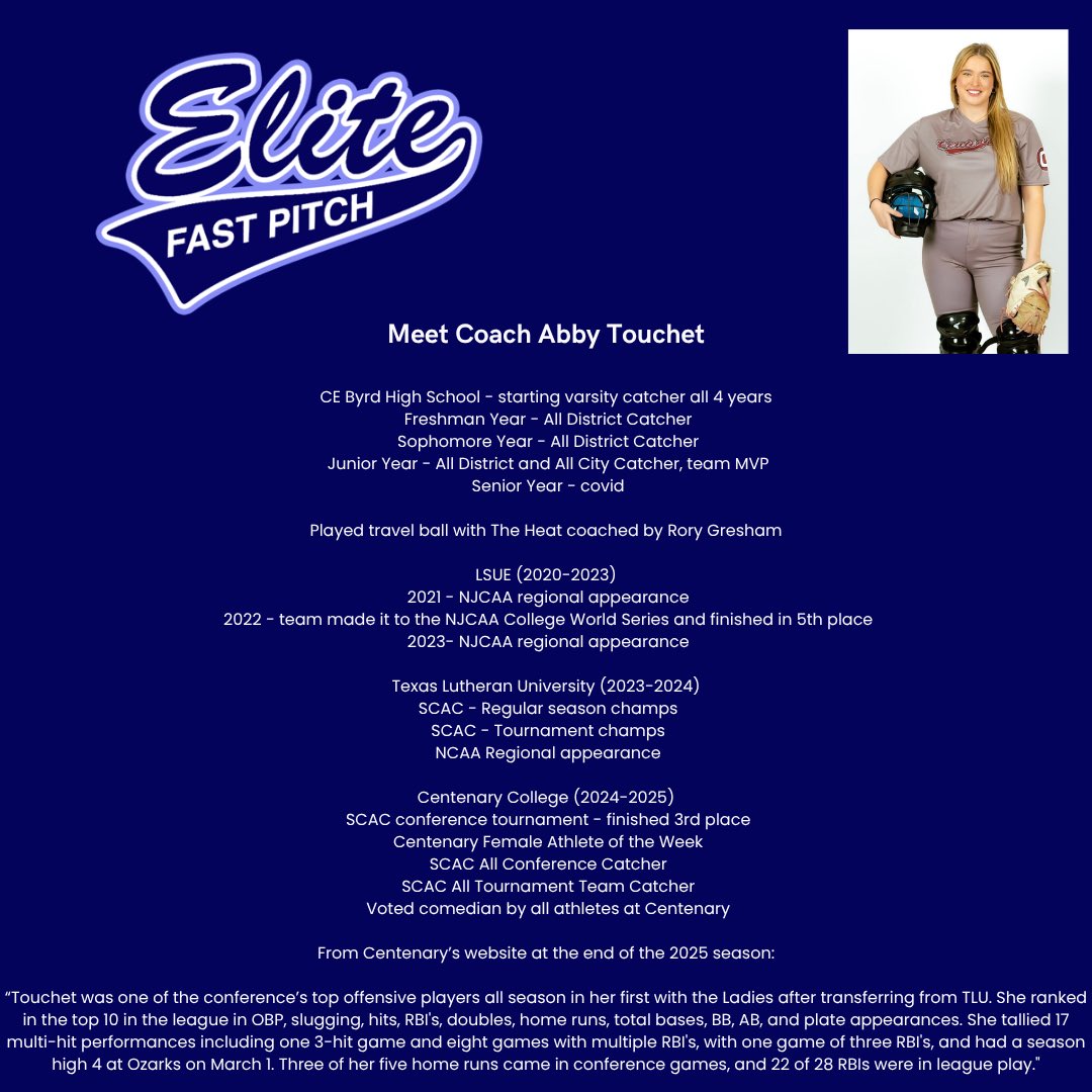 Very excited for what’s to come for Elite Fast Pitch 16U!! Looking for dedicated girls wanting to play at the next level!! We would love to see you at tryouts!!