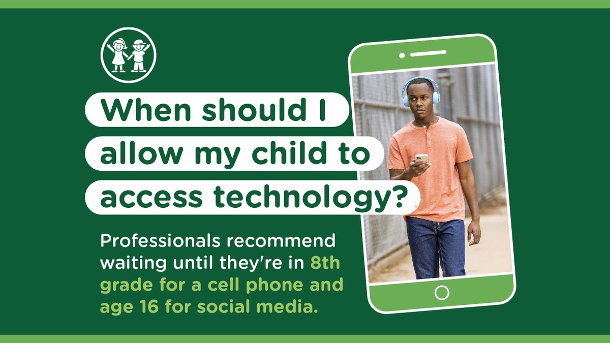 It's hard to know when the right time is for kids to access technology. While professionals recommend waiting until they're in 8th grade for a cell phone and age 16 for social media, you know your child best. Use your best judgment. Learn more: Strong4Life.info/Online. 🖥️