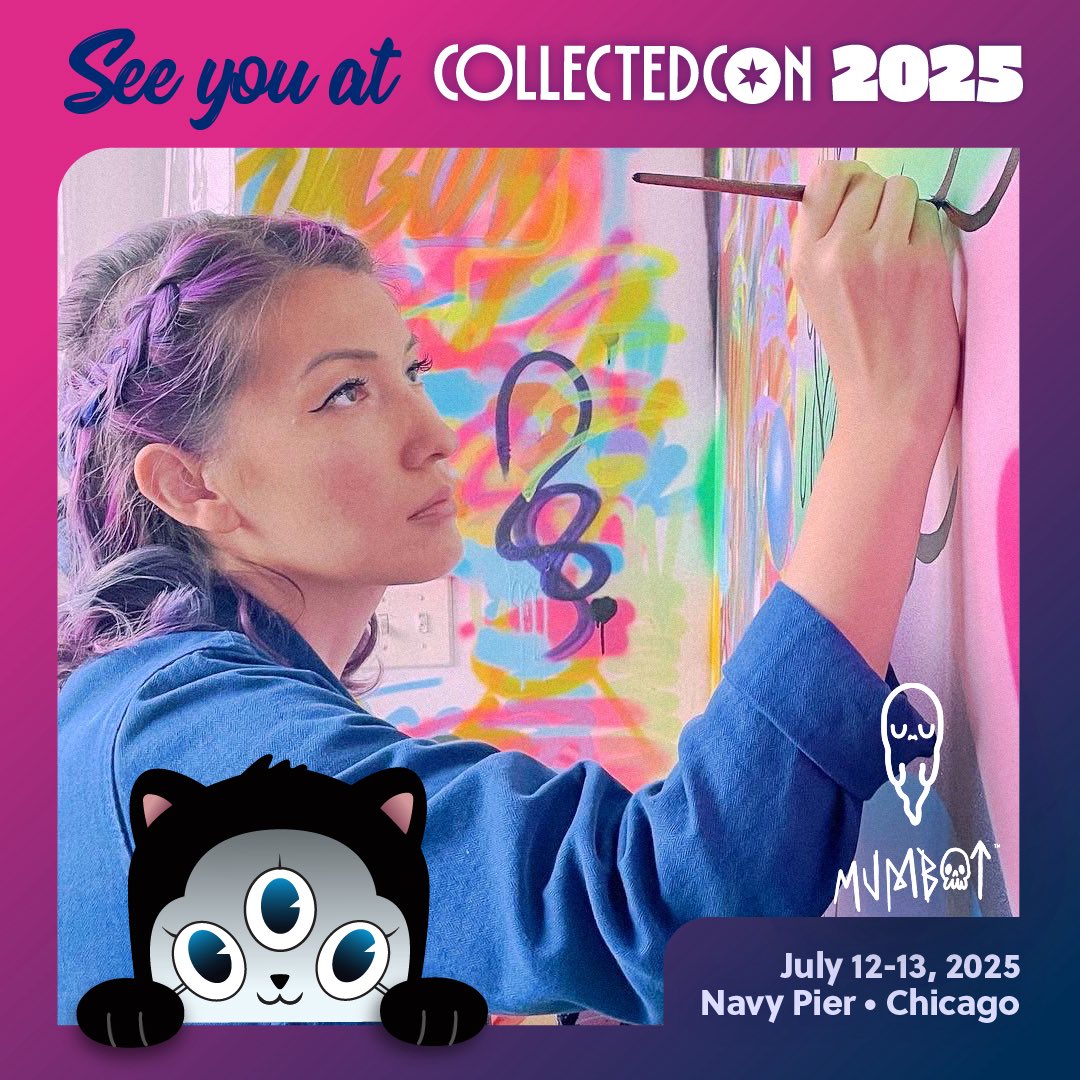 👻 MUMBOT returns to CollectedCon 2025! Bringing MUMBOT WORLD art, plush, toys &amp; misc wares to the realm of Chicago 💖 See you there! 🫶🍄🌱 Come see us this weekend, July 12-13th - Booth no. 204 at the historic Navy Pier! ✨