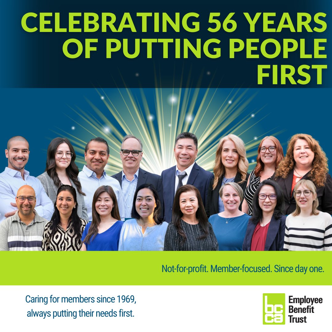 Celebrating 56 years of supporting Canadian workers! At BCCA EBT, we prioritize care and integrity, offering reliable benefits. Thank you to 500+ businesses and 9,000+ members. Here's to our future together! #BCCAEBT #Anniversary
