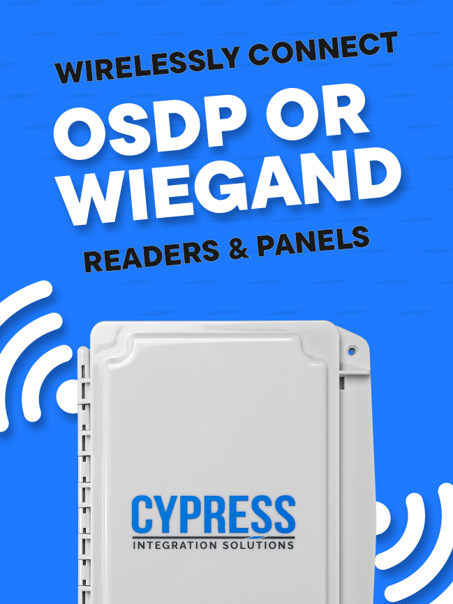 Have you used the single access control accessory that wirelessly connects OSDP or Wiegand readers with OSDP or Wiegand controllers? 

Use the Wireless Suprex for combined OSDP-Wiegand systems too. It can even be used for future OSDP migration. Learn more: CypressIntegration.com/SPX-5631