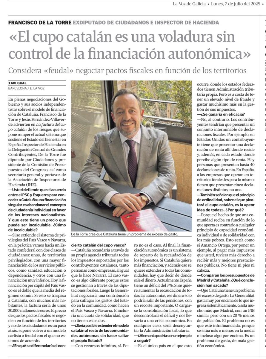 Buenas tardes, dejo por aquí mi última entrevista sobre "La factura del cupo catalán" (<a href="/esferalibros/">La Esfera de los Libros</a>), mi libro con <a href="/JesusFerna7026/">Jesús Fernández-Villaverde</a> sobre la voladura sin control de la financiación autonómica que comienza el próximo lunes 14.