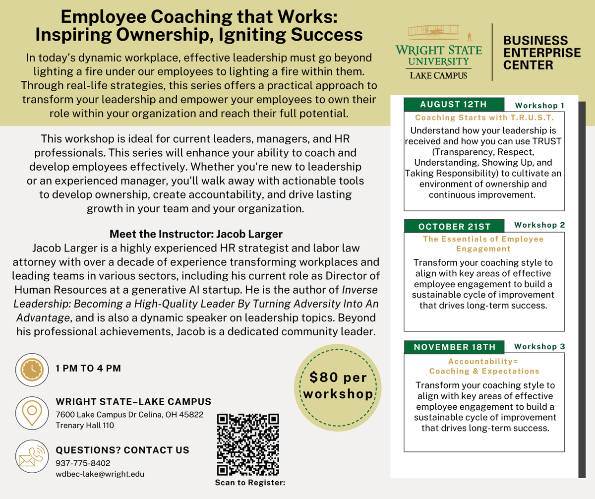 LakeCampus's tweet photo. The Workforce Development Business Enterprise Center is offering some upcoming leadership-type workshops! Go to https://t.co/10FtBR4LVD and click on Current Course Offerings. https://t.co/6IvBNryeUJ