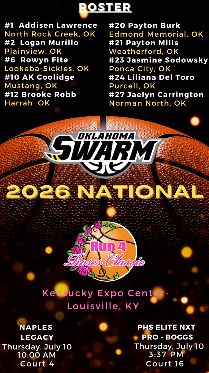 lawrence_addi's tweet image. Come watch me and my team play at 10am & 3:37pm on Thursday at the Run 4 Roses Classic!
@2026_swarm