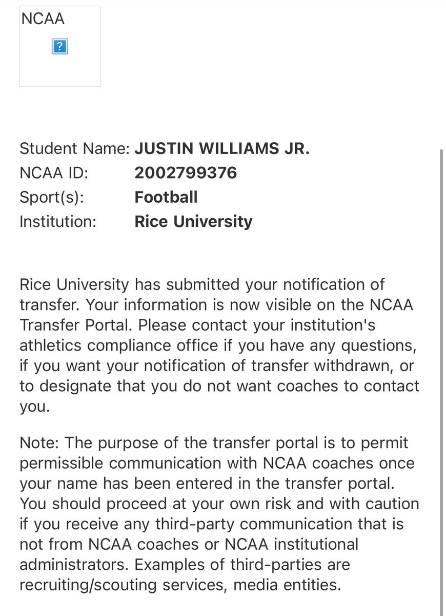 justinw2023's tweet image. After a lot of thought, and prayer l've decided to enter the transfer portal as a transfer redshirt sophomore with 3 years of eligibility remaining. I'm extremely grateful for my time at Rice University thankful for the lessons, teammates, and coaches