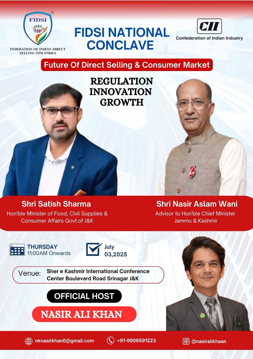 Hosted FIDSI National Conclave 2025 at SKICC Srinagar #DirectSelling #Industries #India #fidsi #cii #skicc #Kashmir