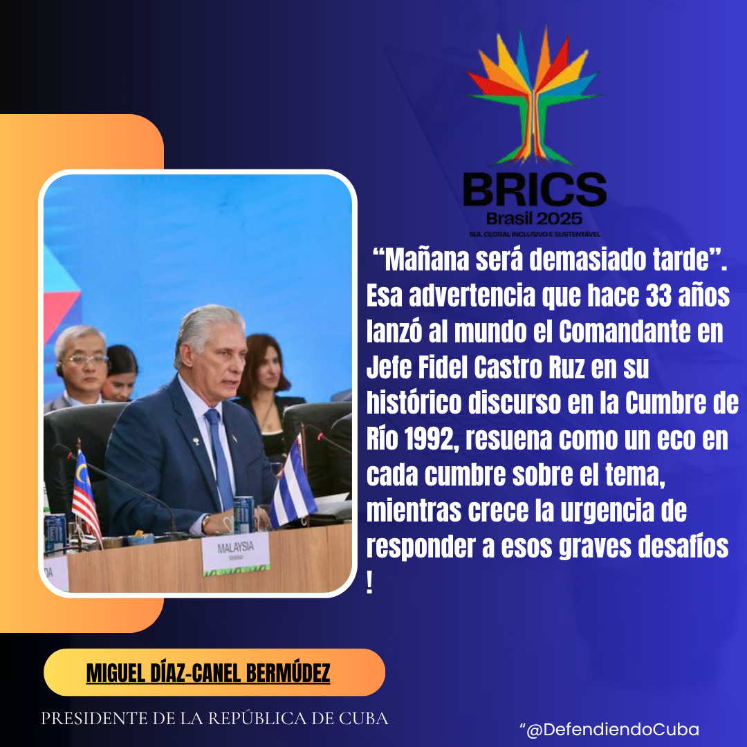 ¡El Presidente de Cuba, <a href="/DiazCanelB/">Miguel Díaz-Canel Bermúdez</a> , en la XVII Cumbre BRICS 2025!  "La lucha sigue, y Cuba no se detendrá en su camino hacia la soberanía y el desarrollo", recordando el espíritu inquebrantable de nuestro pueblo. #ComarkPrincipeña
#Camagüey #Cuba #YoSigoAMiPresidente