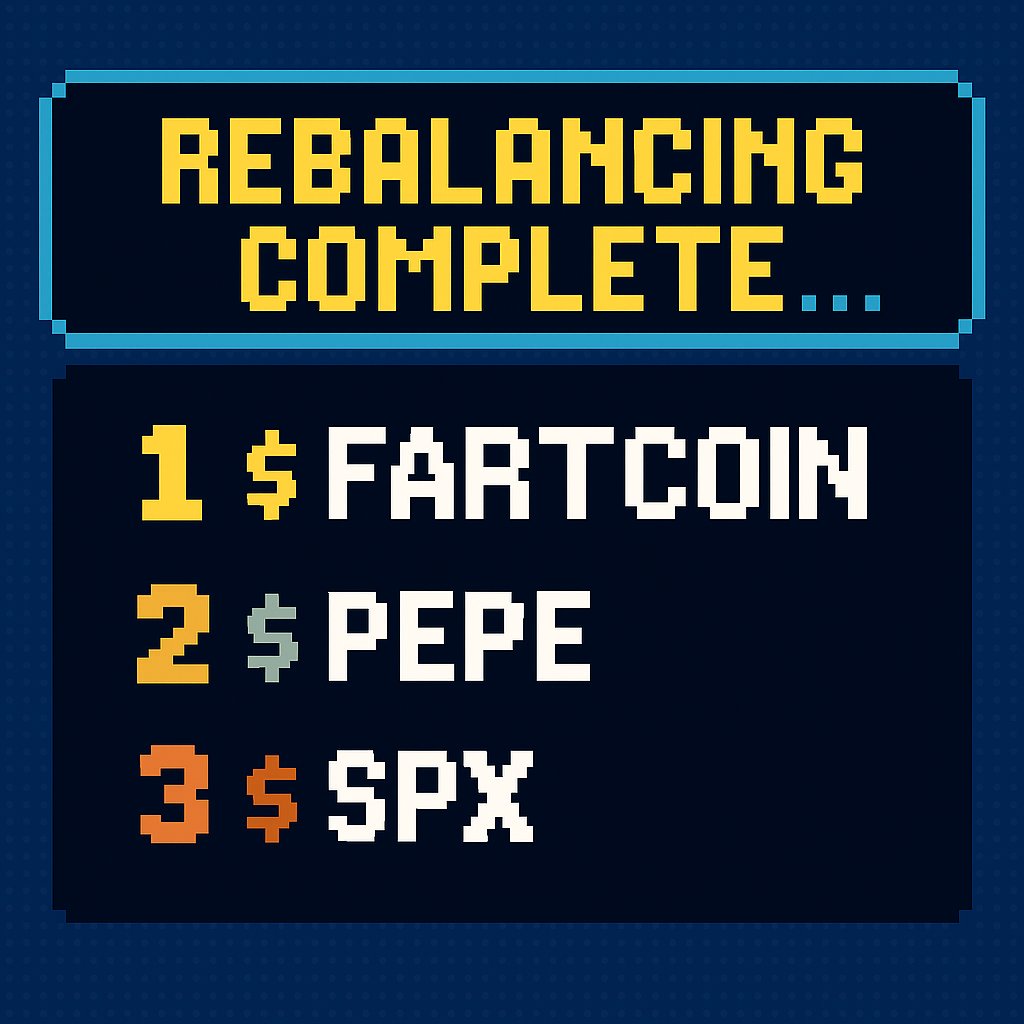 📸 Snapshot taken. Meme Wars decided for the next two weeks. The top 3  memes in the JOOCE Memecoin Index are: 🥇 $FARTCOIN 🥈 $PEPE 🥉 $SPX Voting  for the next rebalancing has already started!