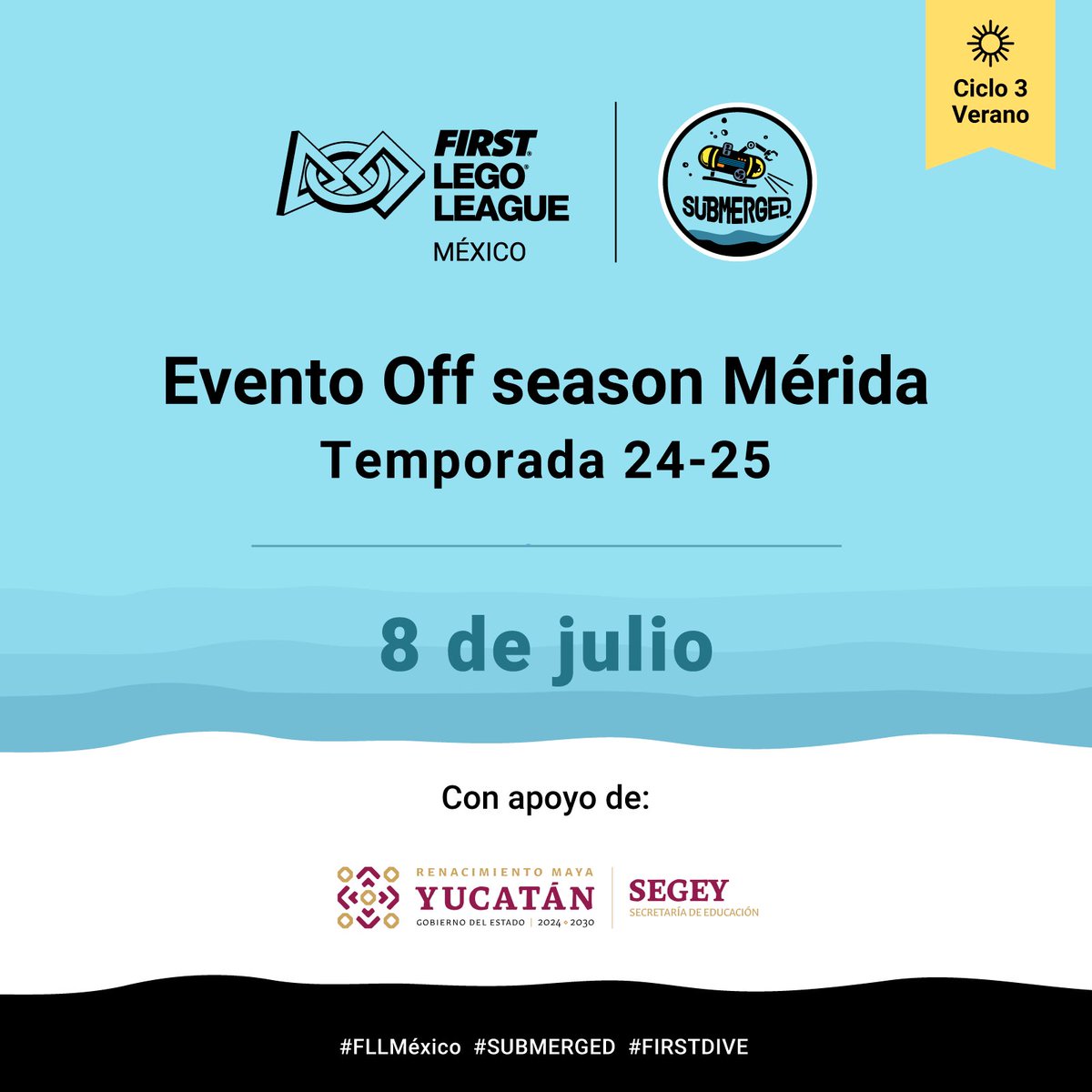 Hoy celebramos el evento off season en Mérida de la Temporada #SUBMERGED.

Equipos listos, misiones por conquistar y mucho por descubrir. 🚀🐠

Gracias a <a href="/educacionyuc/">Secretaría de Educación SEGEY</a> por todo su apoyo para realizar este evento.

#FLLMéxico #FundaciónRobotiX #FIRSTINDIVE
