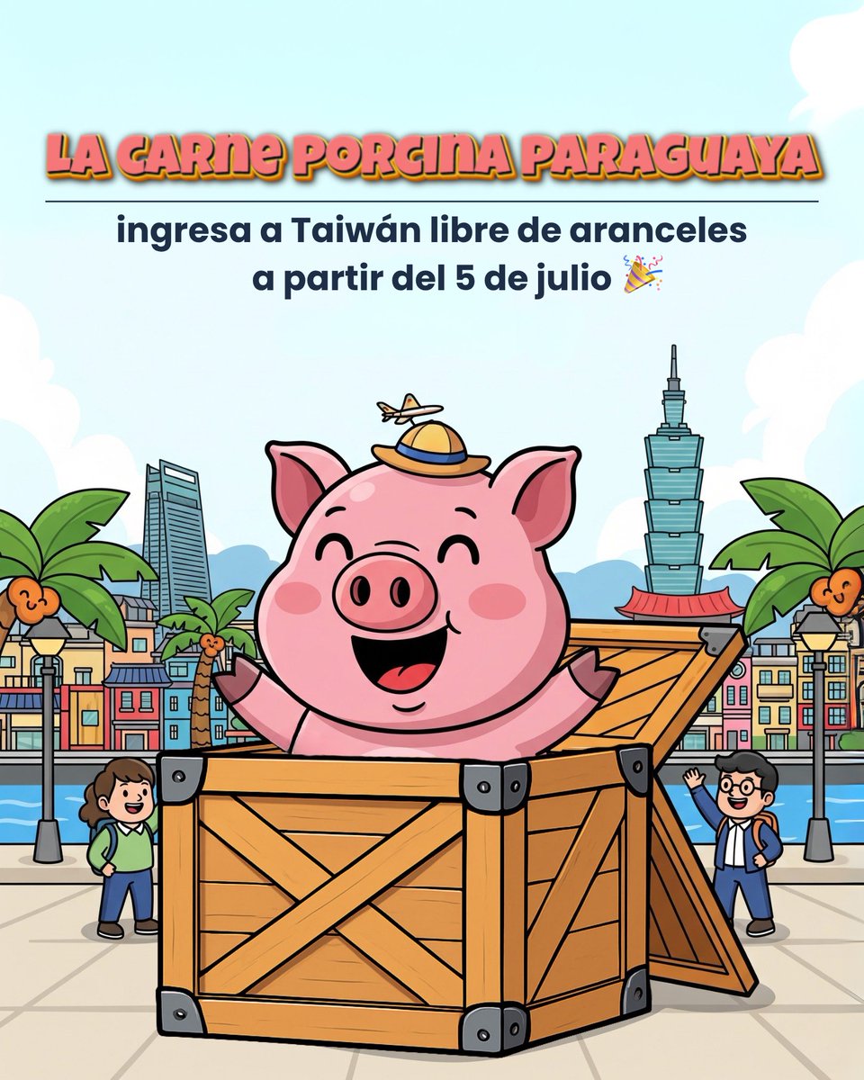 TW_Paraguay's tweet image. Celebramos un paso histórico para el comercio entre Paraguay y Taiwán 🎉 Desde el pasado sábado 5 de julio, la carne porcina paraguaya ingresa a Taiwán libre de aranceles 🇵🇾🐷✈️🇹🇼