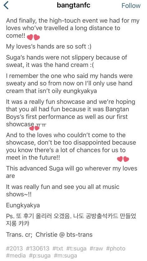 sakinayoongi's tweet photo. A gentle reminder Yoongi used to call Army "my loves" as nickname before the official fandom name was decided. He's the cutest person ever, so romantic 🥹 https://t.co/I4CJToMiCD